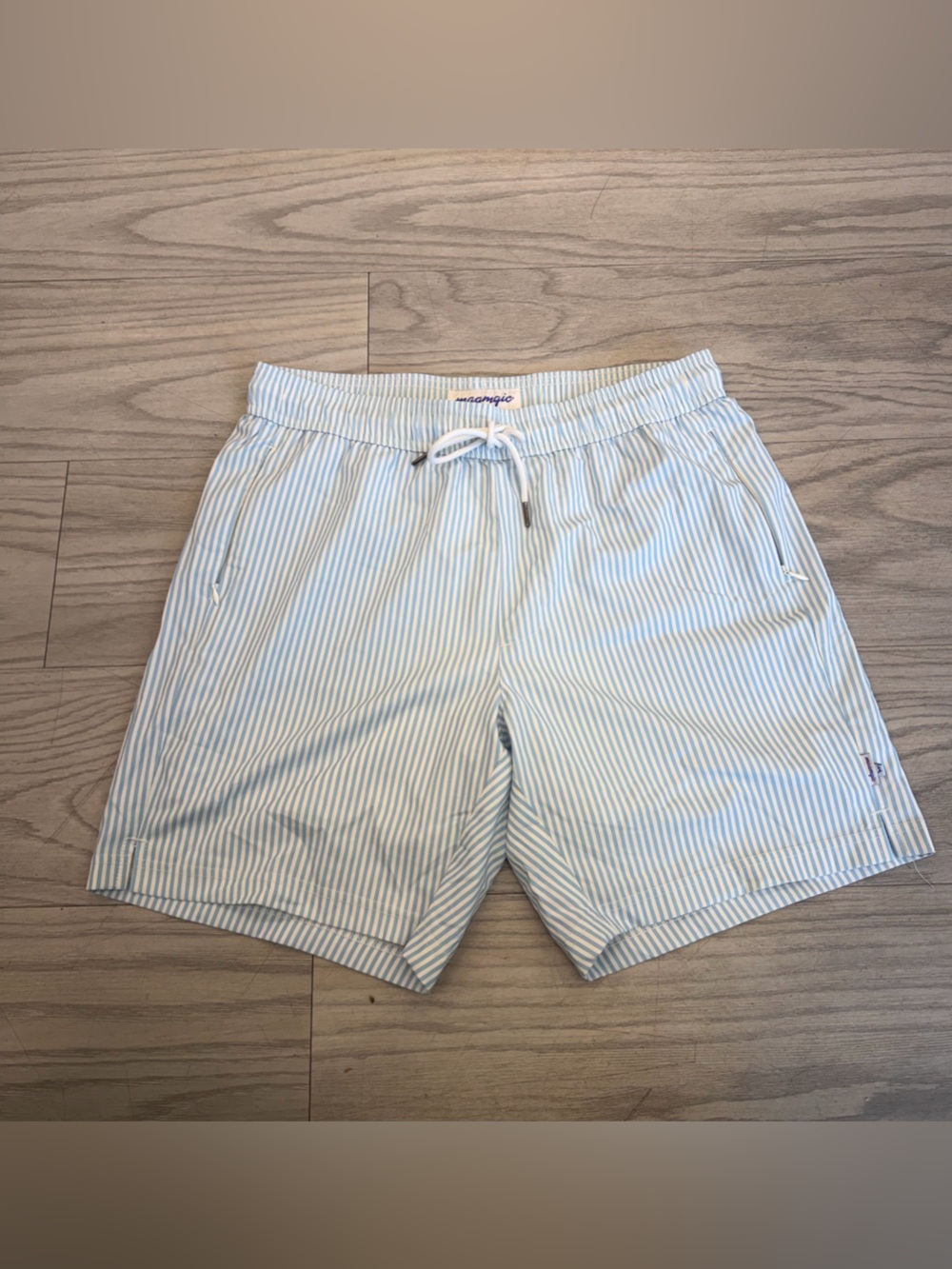 Maamgic Men's Light Blue & White Striped Shorts